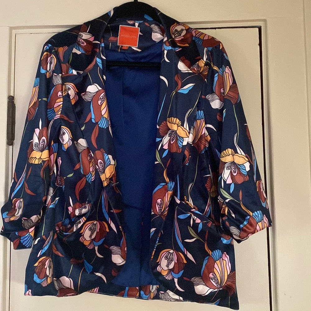 MODCLOTH floral velvet cropped blazer